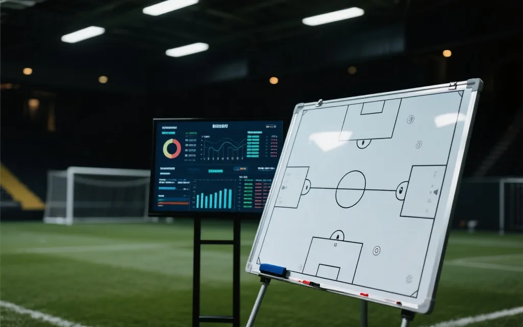 数据面板与战术板叠加的世界杯分析氛围图